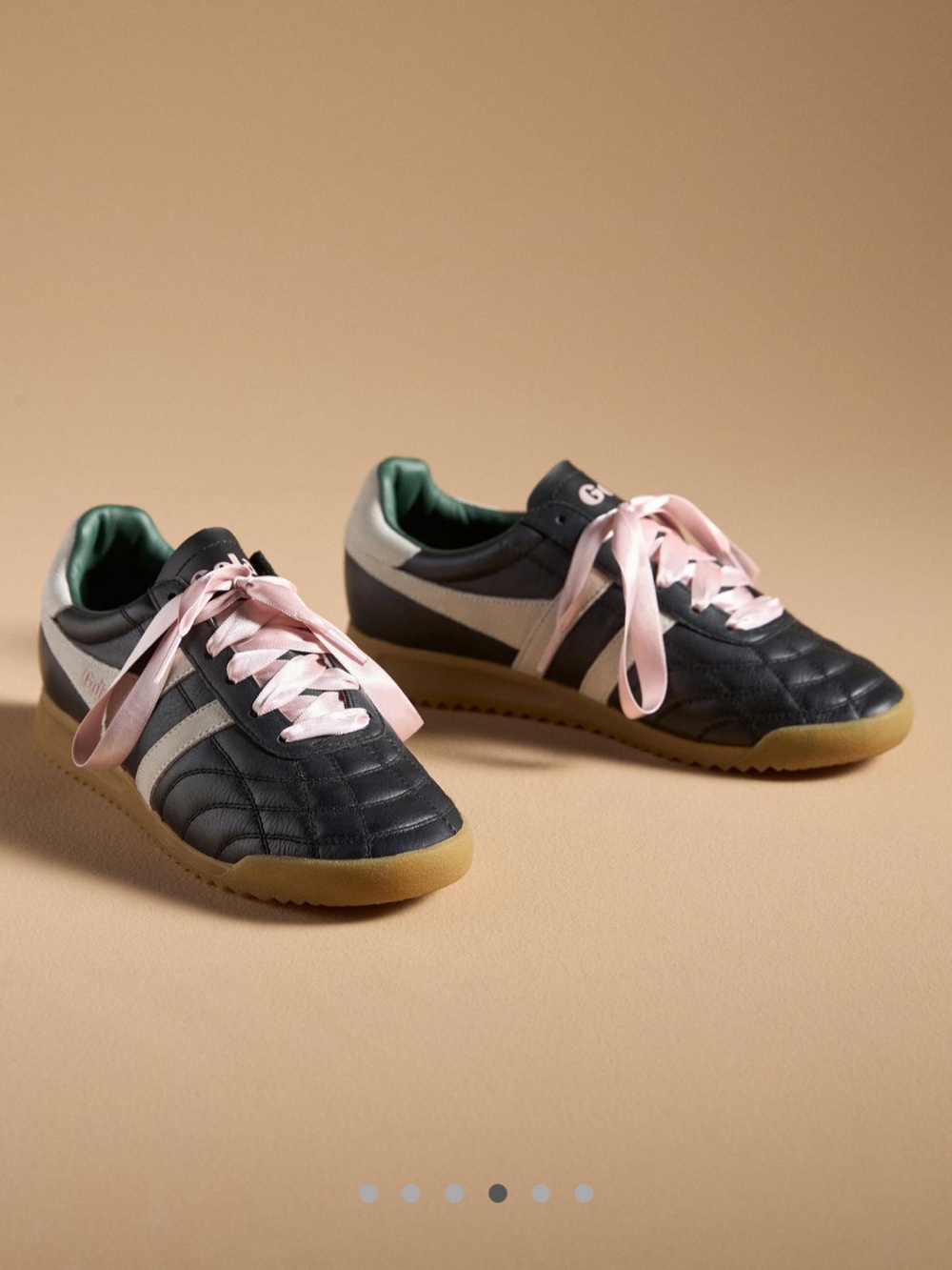 GOLA x ANTHROPOLOGIE Exclusive Black Leather Retro Sneakers with Ribbon Laces